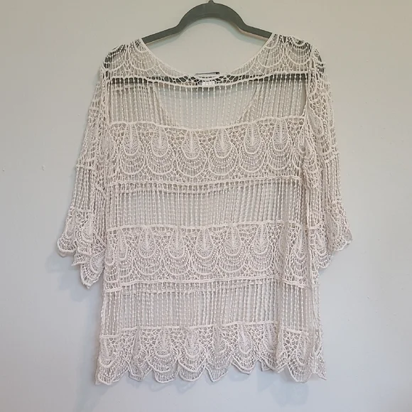 Chic Cream Crochet Blouse. - Picture 2 of 5